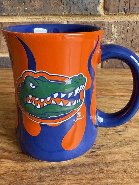 Collegiate Florida Gators Ceramic Coffee Mug Cup Blue Orange Flames - Picture 1 of 8
